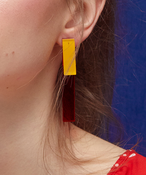 Colorful rectangle earrings (red, yellow)